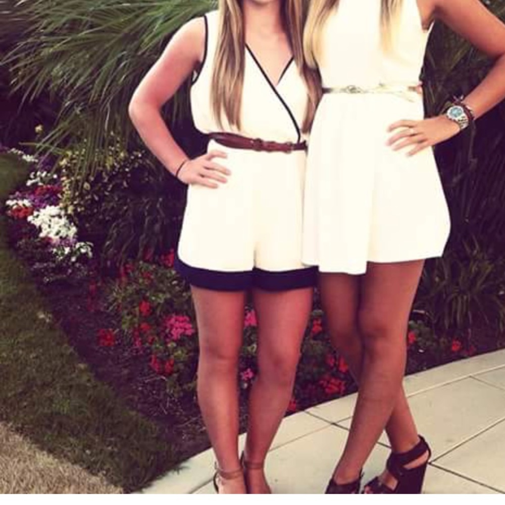 White with blue trim romper